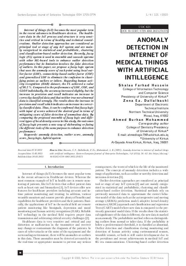 (PDF) Anomaly detection in internet of medical things with artificial ...