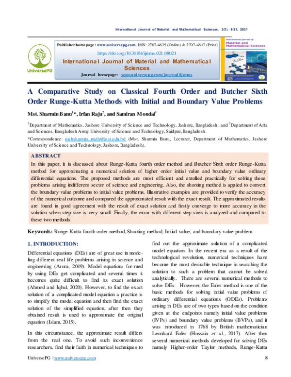 (PDF) A Comparative Study on Classical Fourth Order and Butcher Sixth ...