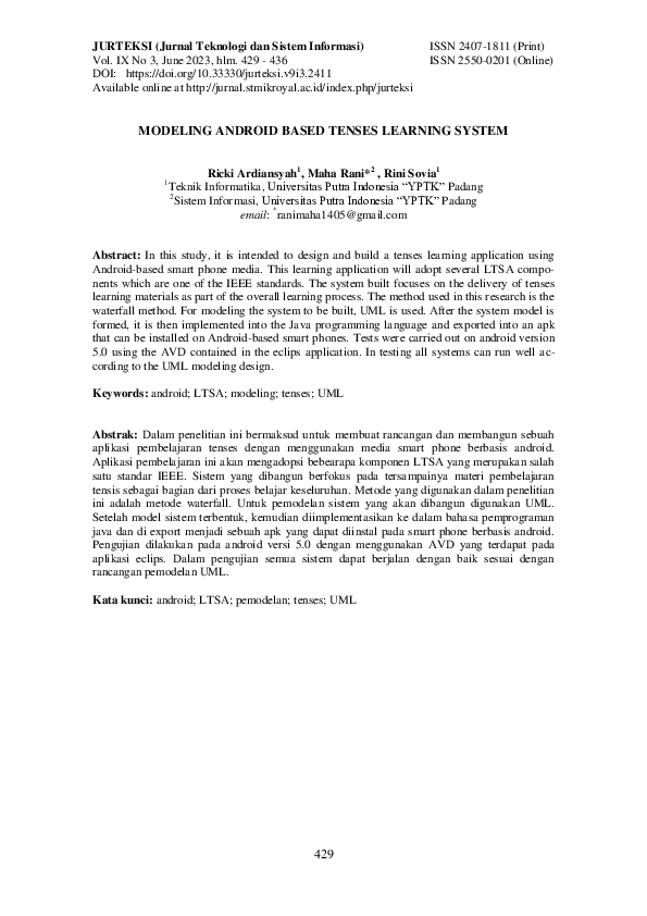 (PDF) Modeling Android Based Tenses Learning System