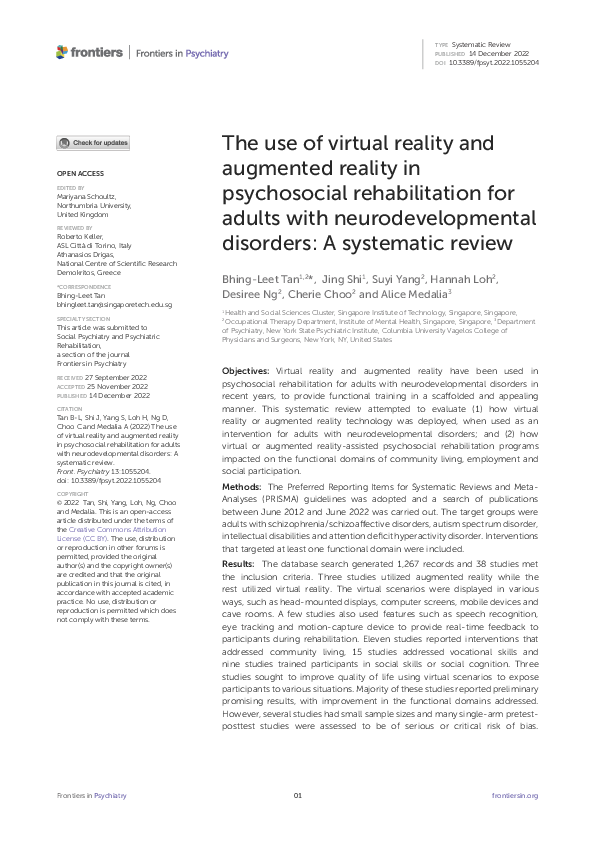 (PDF) The use of virtual reality and augmented reality in psychosocial ...