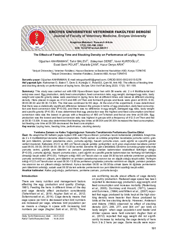 (PDF) The Effects of Feeding Time and Stocking Density on Performance ...