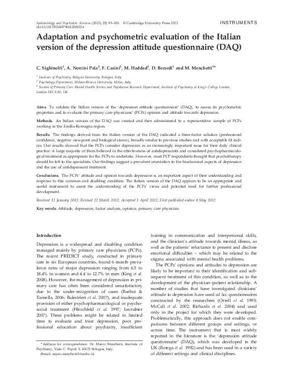 (PDF) Adaptation and psychometric evaluation of the Italian version of ...