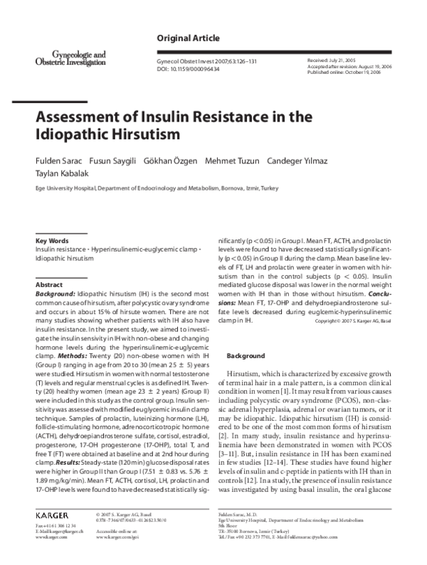 (PDF) Assessment of Insulin Resistance in the Idiopathic Hirsutism