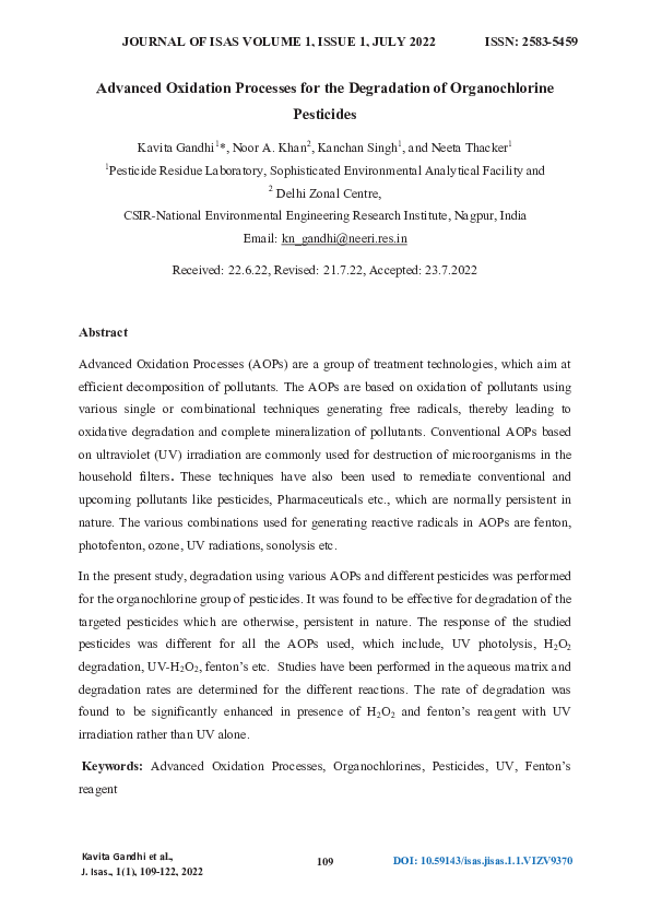 (PDF) Advanced Oxidation Processes for the Degradation of ...