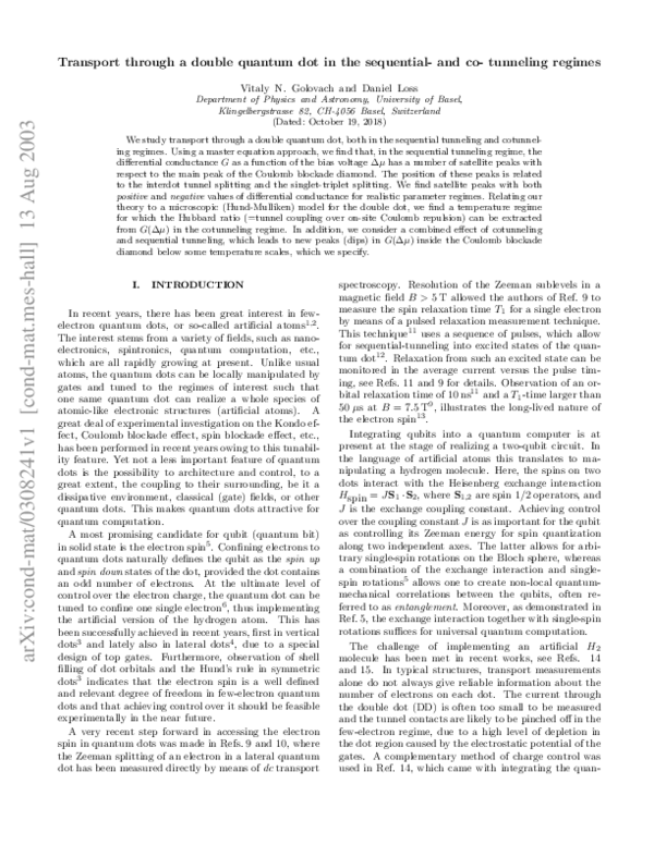 (PDF) Transport through a double quantum dot in the sequential ...
