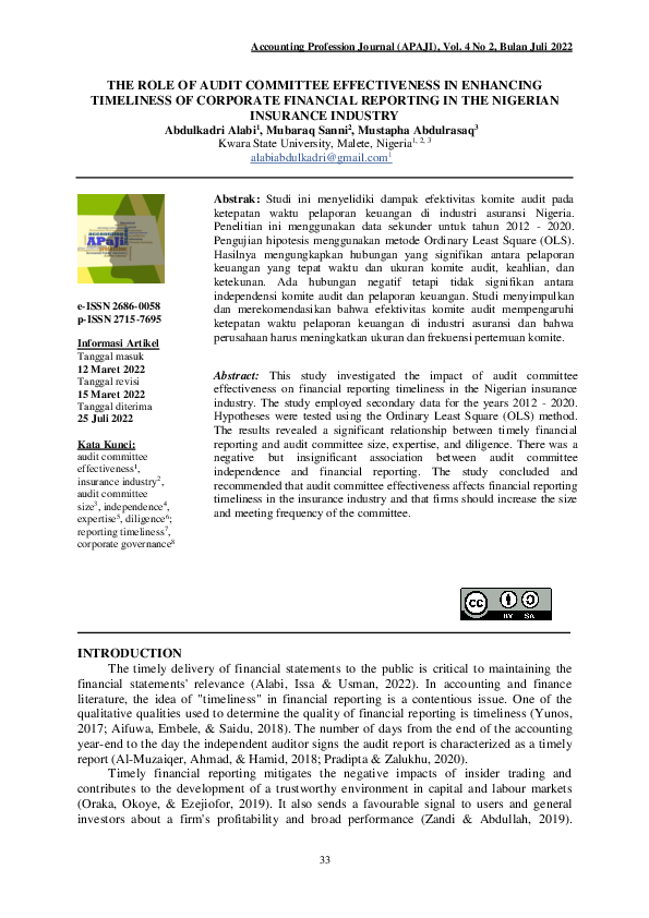 (PDF) The Role of Audit Committee Effectiveness in Enhancing Timeliness ...