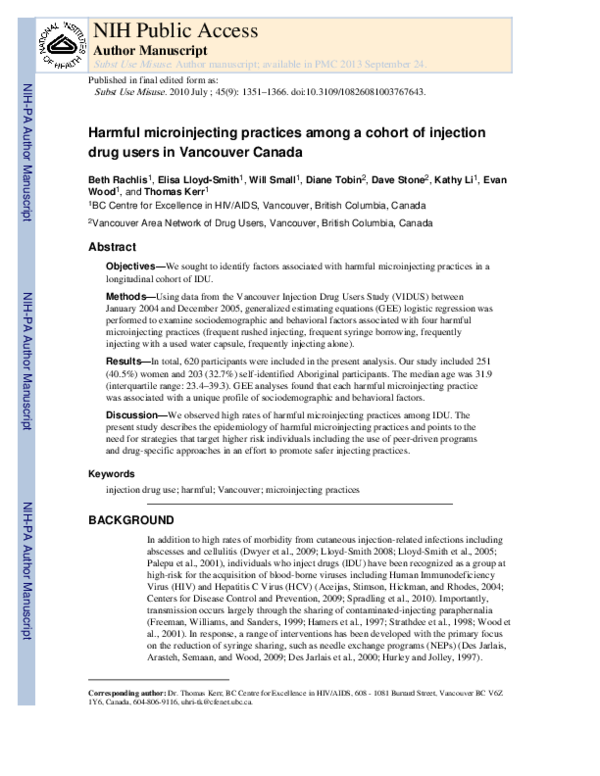 (PDF) Harmful Microinjecting Practices Among a Cohort of Injection Drug ...