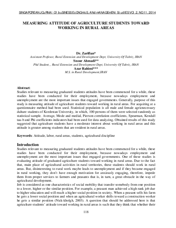 (PDF) Measuring Attitude of Agriculture Students Toward Working in ...