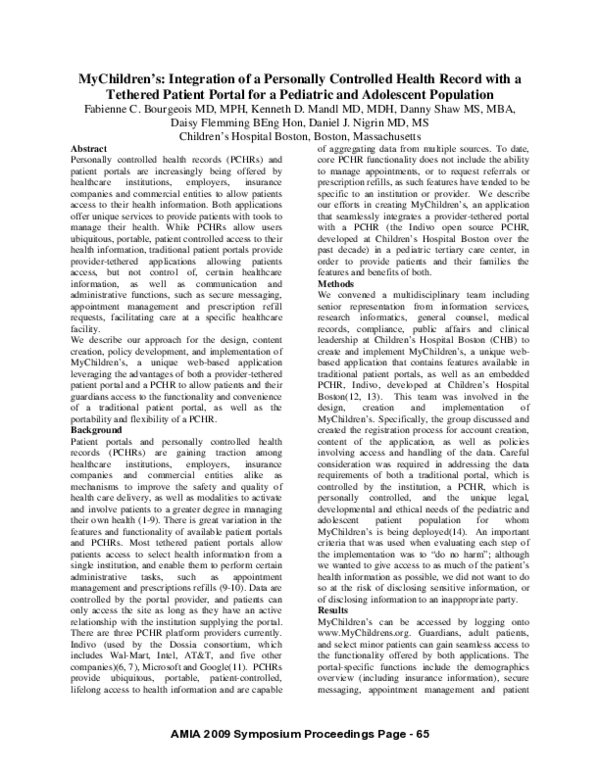 (PDF) Mychildren's integration of a personally controlled health