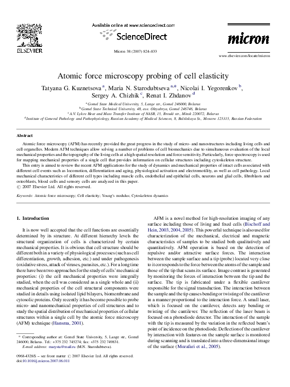 (PDF) Atomic force microscopy probing of cell elasticity