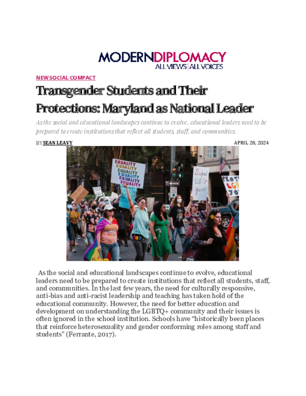 (PDF) Transgender Students and Their Protections: Maryland as National ...