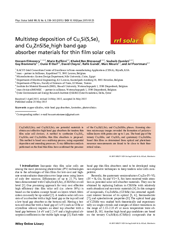 (PDF) Multistep deposition of Cu2 Si(S,Se)3 and Cu2 ZnSiSe4 high band ...