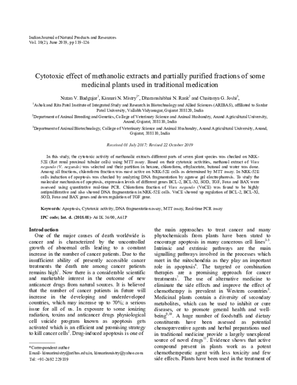 (PDF) Cytotoxic effect of methanolic extracts and partially purified ...