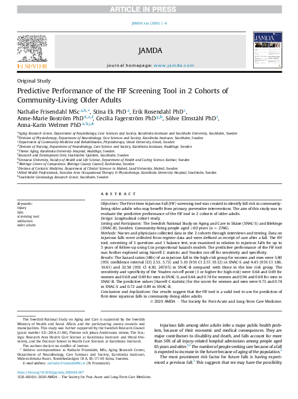 (PDF) Predictive Performance of the FIF Screening Tool in 2 Cohorts of ...