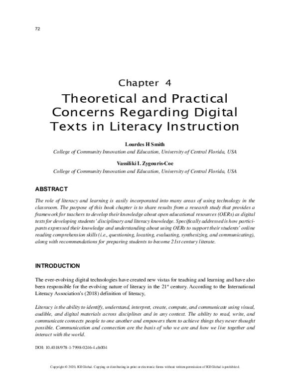 (PDF) Theoretical and Practical Concerns Regarding Digital Texts in ...
