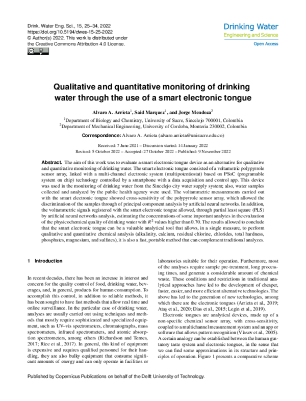(PDF) Qualitative and quantitative monitoring of drinking water through ...