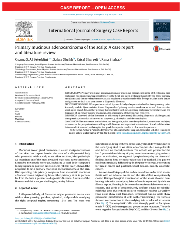 (PDF) Primary mucinous adenocarcinoma of the scalp: A case report and ...
