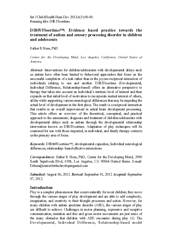 (PDF) DIR®/Floortime™: Evidence based practice towards the treatment of ...