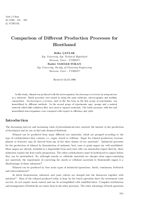(PDF) Comparison of different production processes for bioethanol