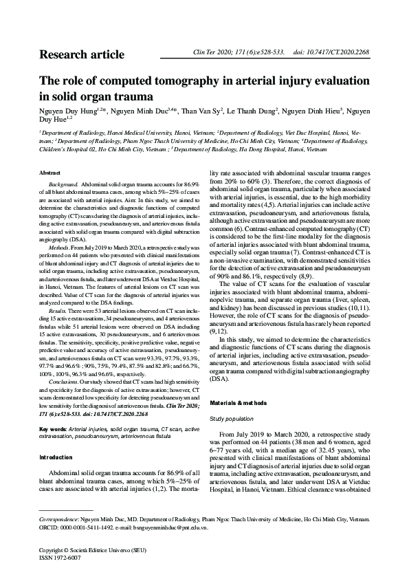(PDF) The role of computed tomography in arterial injury evaluation in ...