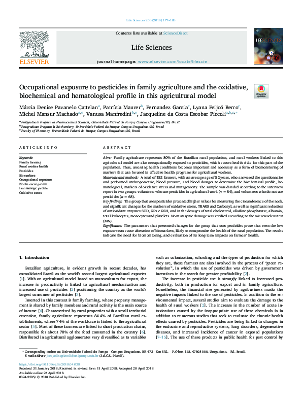 (PDF) Occupational exposure to pesticides in family agriculture and the ...