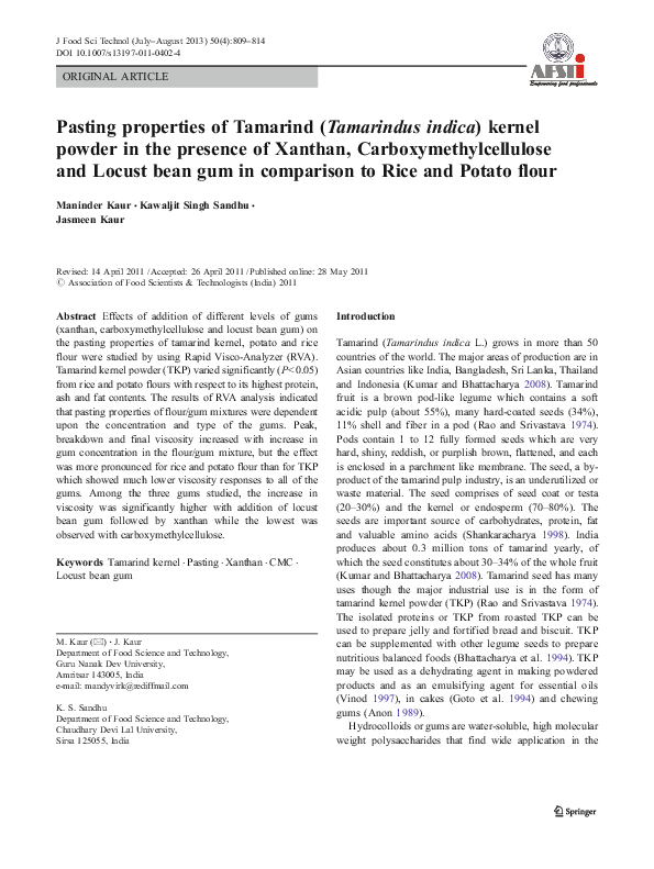 (PDF) Pasting properties of Tamarind (Tamarindus indica) kernel powder ...