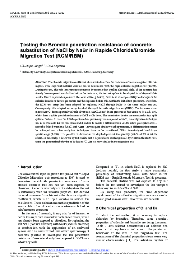 (PDF) Testing the Bromide penetration resistance of concrete ...