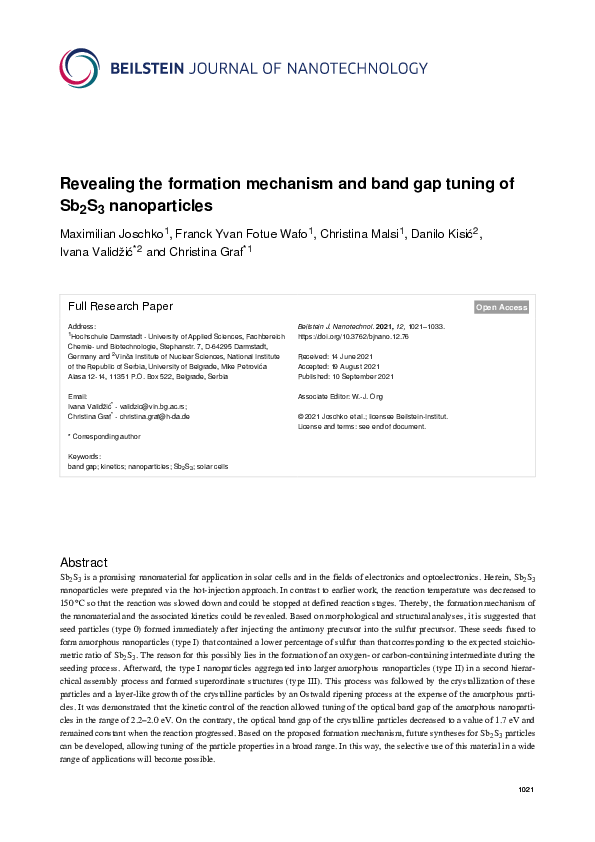 (PDF) Revealing the formation mechanism and band gap tuning of Sb2S3 ...