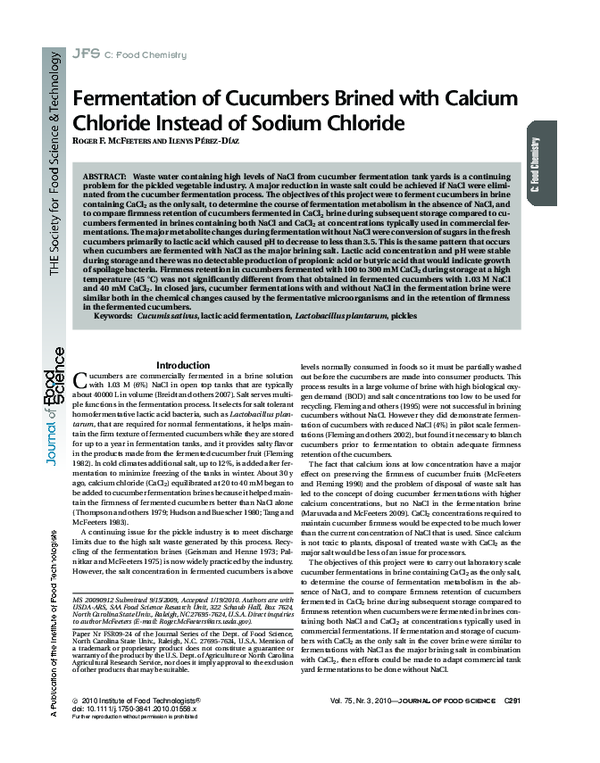 (PDF) Fermentation of Cucumbers Brined with Calcium Chloride Instead of
