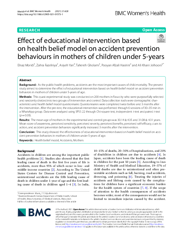 (PDF) Effect of educational intervention based on health belief model ...