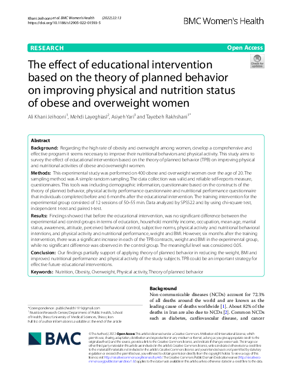 (PDF) The effect of educational intervention based on the theory of ...