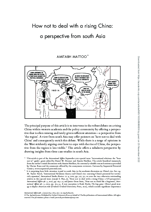 (PDF) How not to deal with a rising China: a perspective from south Asia