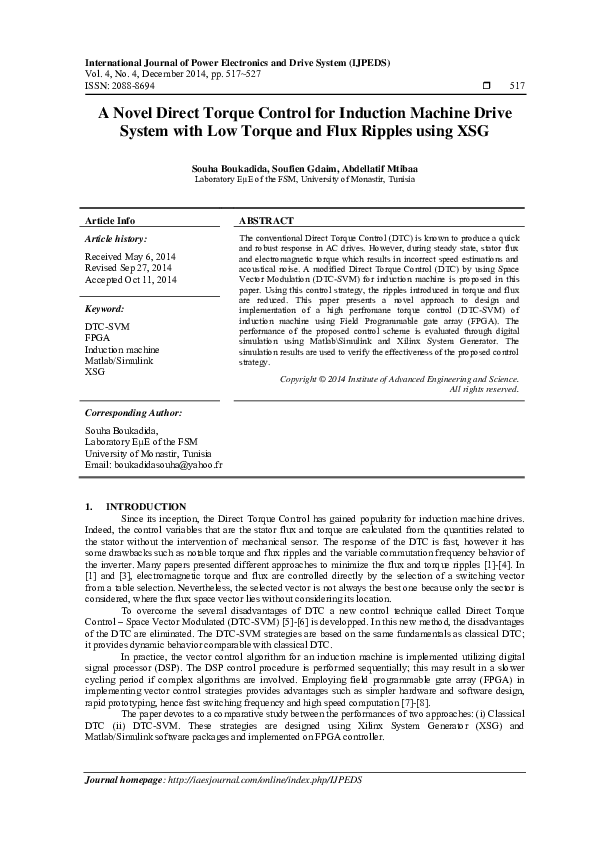 (PDF) A Novel Direct Torque Control for Induction Machine Drive System ...