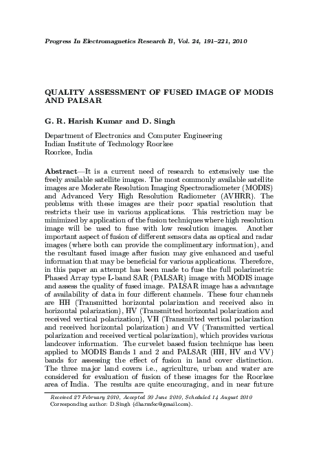 (PDF) Quality Assessment of Fused Image of Modis and Palsar