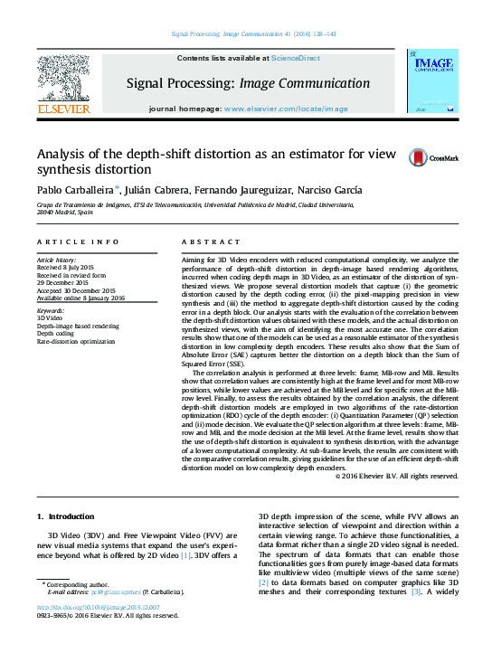 (PDF) Analysis of the depth-shift distortion as an estimator for view ...