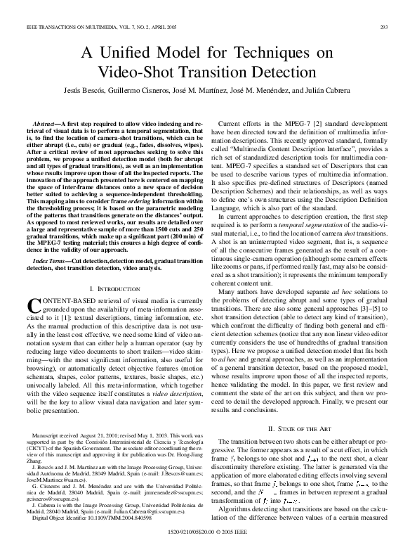 (PDF) A unified model for techniques on video-shot transition detection