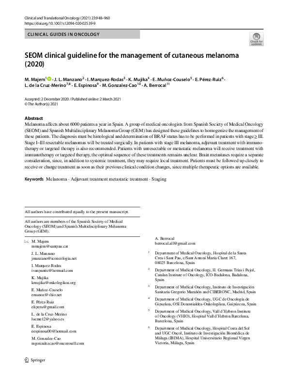 (PDF) SEOM clinical guideline for the management of cutaneous melanoma ...