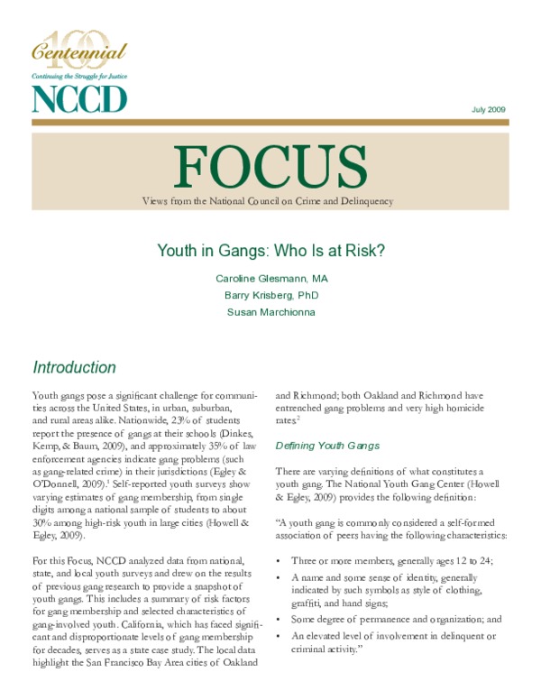 (PDF) Youth in Gangs: Who Is at Risk?