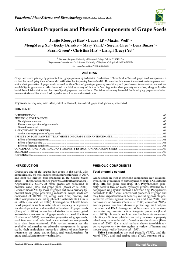 (PDF) Antioxidant Properties and Phenolic Components of Grape Seeds