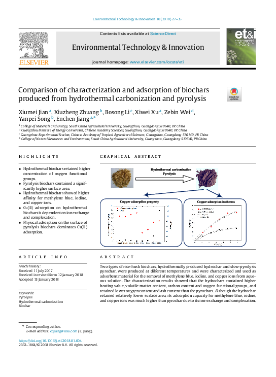 (PDF) Comparison of characterization and adsorption of biochars ...