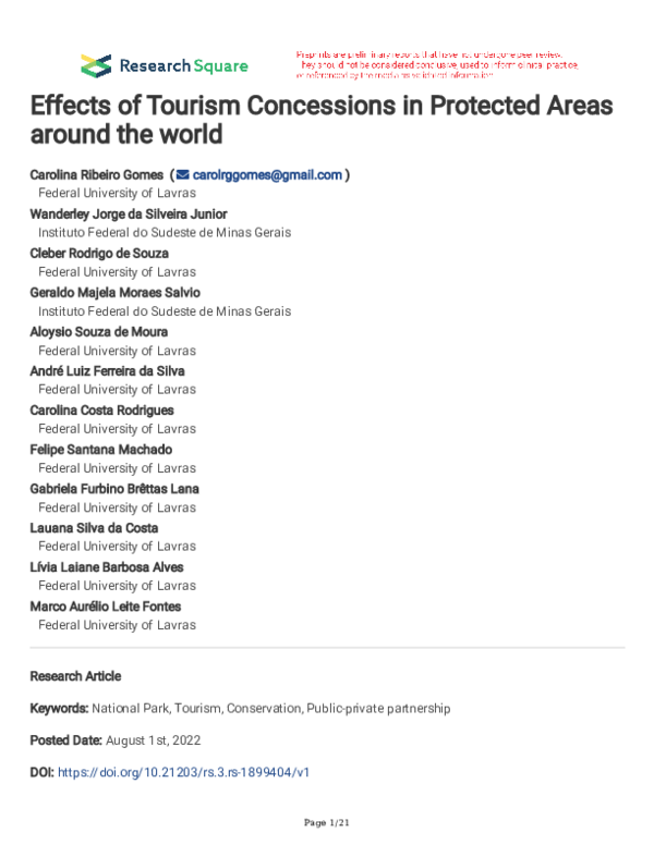 (PDF) Effects of Tourism Concessions in Protected Areas around the world