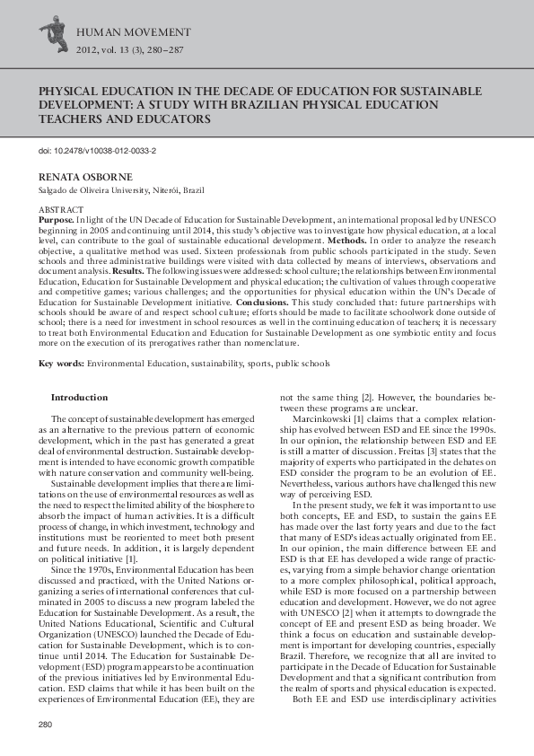 (PDF) Physical education in the decade of education for sustainable ...