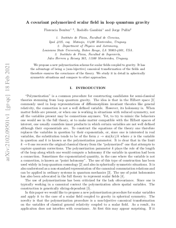 (PDF) A covariant polymerized scalar field in loop quantum gravity