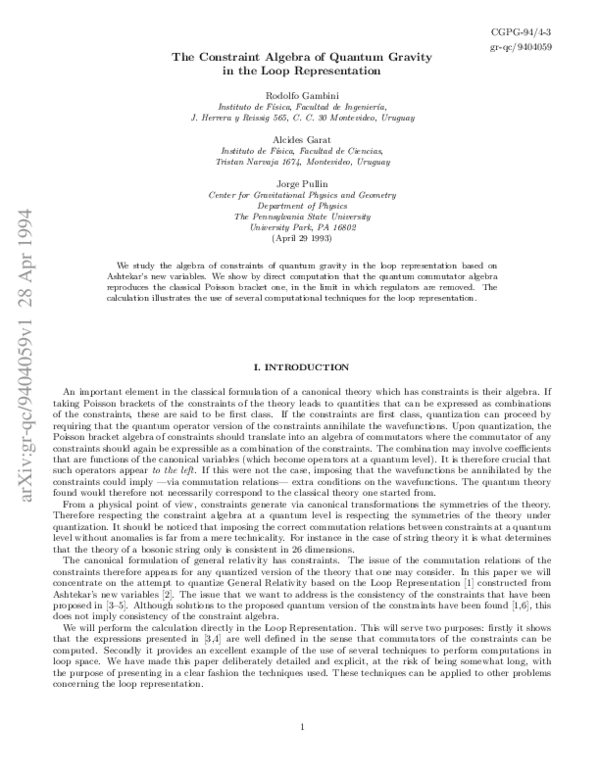 (PDF) The Constraint Algebra of Quantum Gravity in the Loop Representation