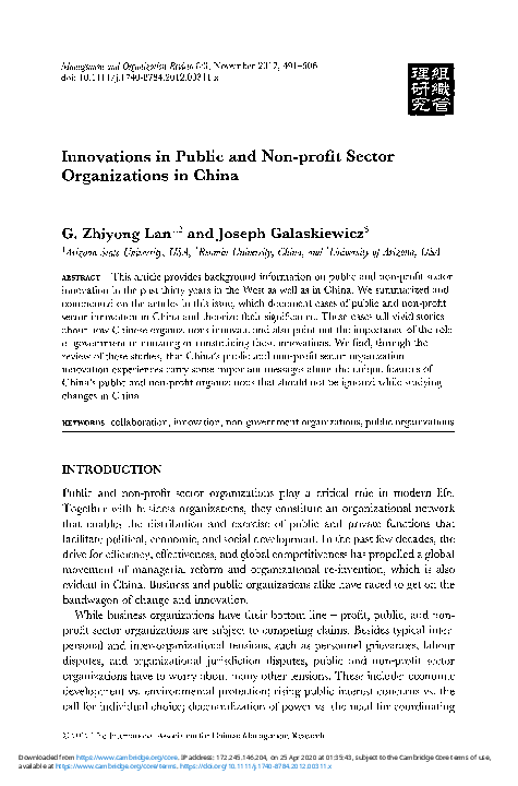 (PDF) Innovations in Public and Non-profit Sector Organizations in China