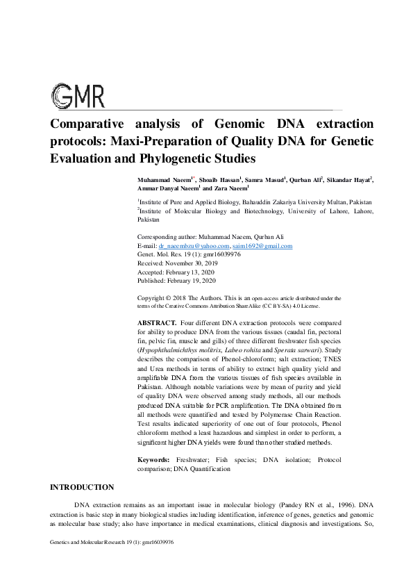 (PDF) Comparative analysis of Genomic DNA extraction protocols: Maxi ...