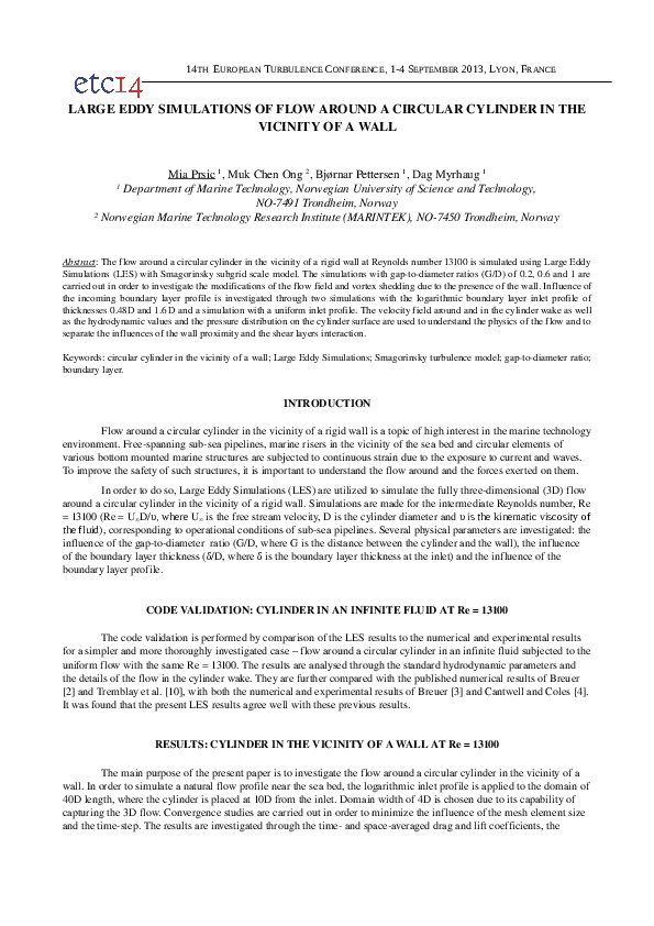 (PDF) Large Eddy Simulations of Flow Around a Circular Cylinder in the ...