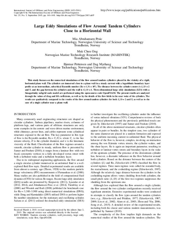 (PDF) Large Eddy Simulations of Flow Around Tandem Cylinders Close to a ...