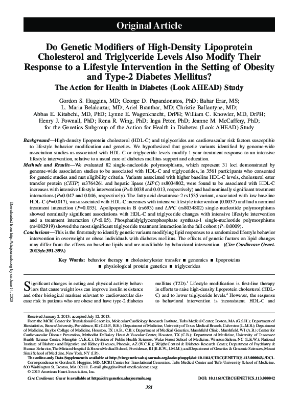 (PDF) Do Genetic Modifiers of High-Density Lipoprotein Cholesterol and ...