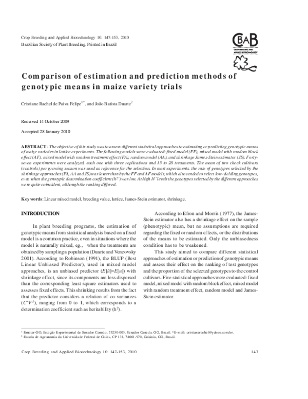 (PDF) Comparison of estimation and prediction methods of genotypic ...